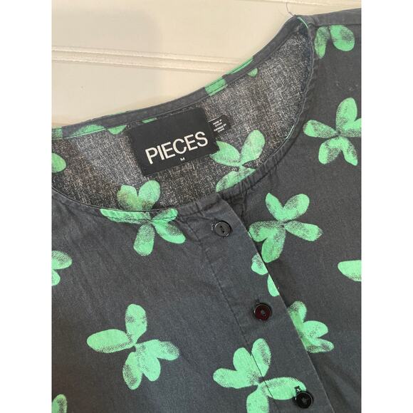 ASOS Pieces Floral Mini Smock Babydoll Dress in Black & Green Long Sleeve Size M - Picture 8 of 8